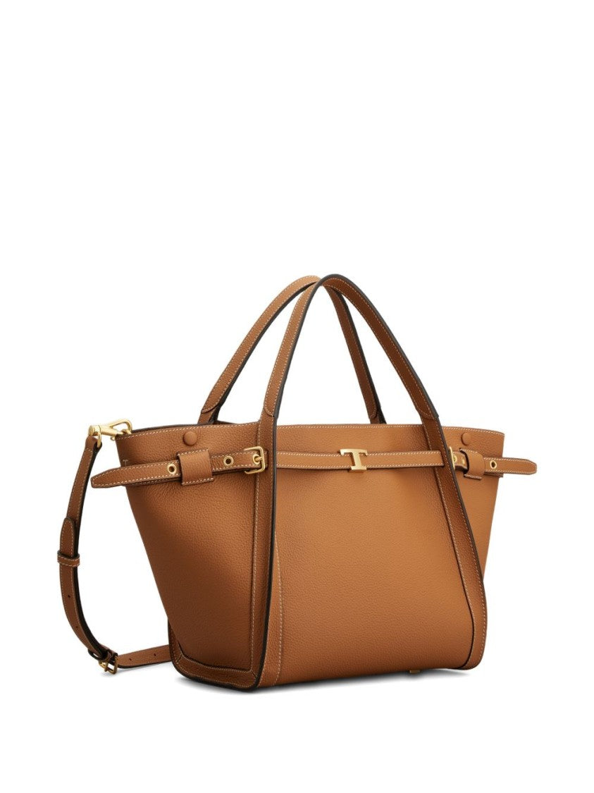Tod's Brown Pebble Grain Buckle Strap Bag