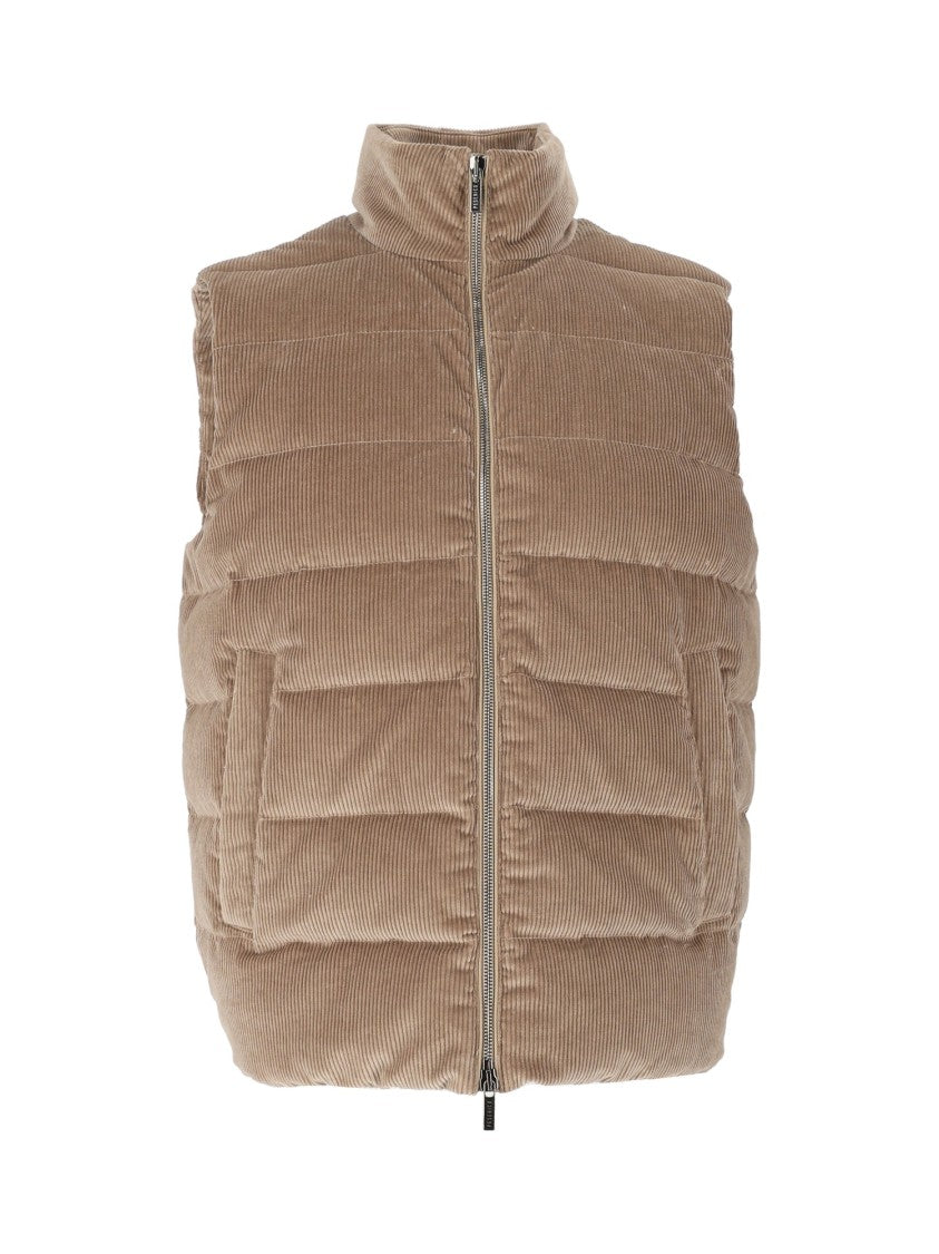 Peserico Quilted High Collar Corduroy Outerwear