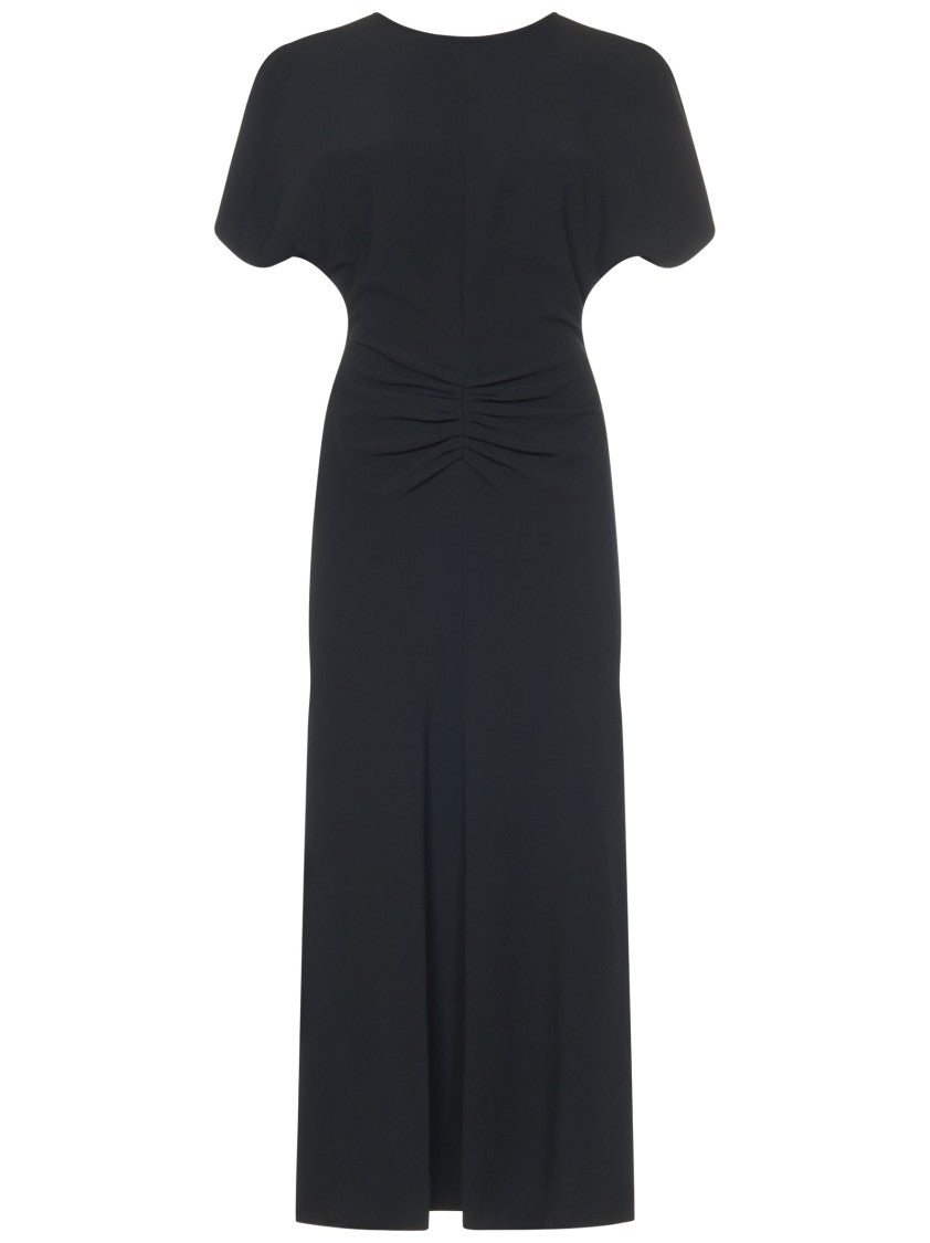 Victoria Beckham Gathered Waist Black Midi Dress