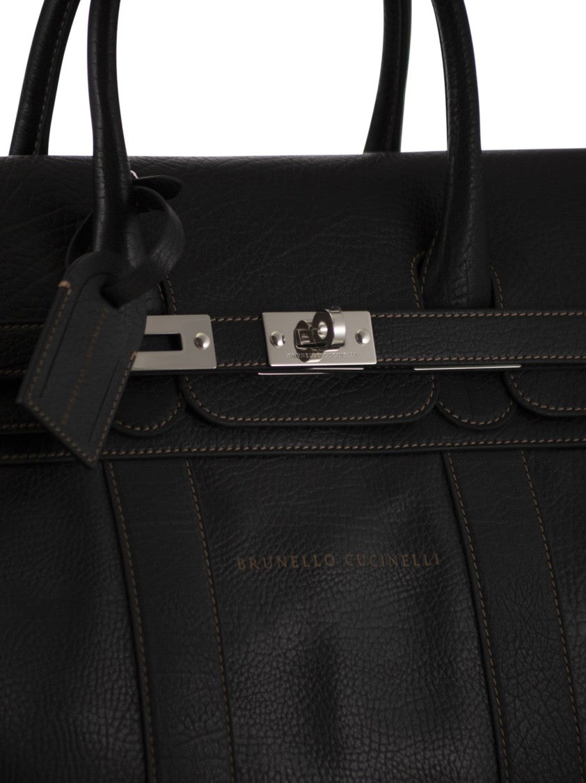 Brunello Cucinelli Country Bag In Calfskin With Grain