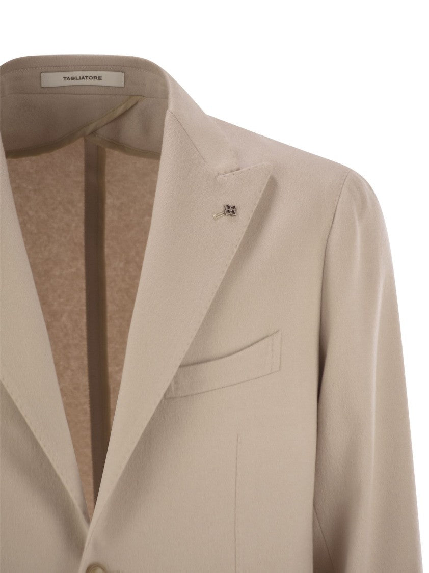 Tagliatore Refined Cashmere Jacket With Iconic Logo Pin
