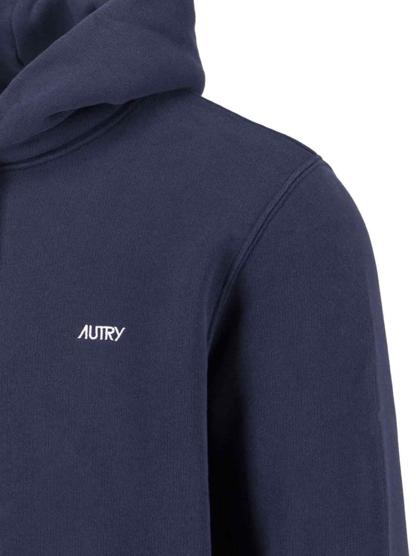 Autry Navy Cotton Hoodie With Drawstring Hood And Contrast Logo