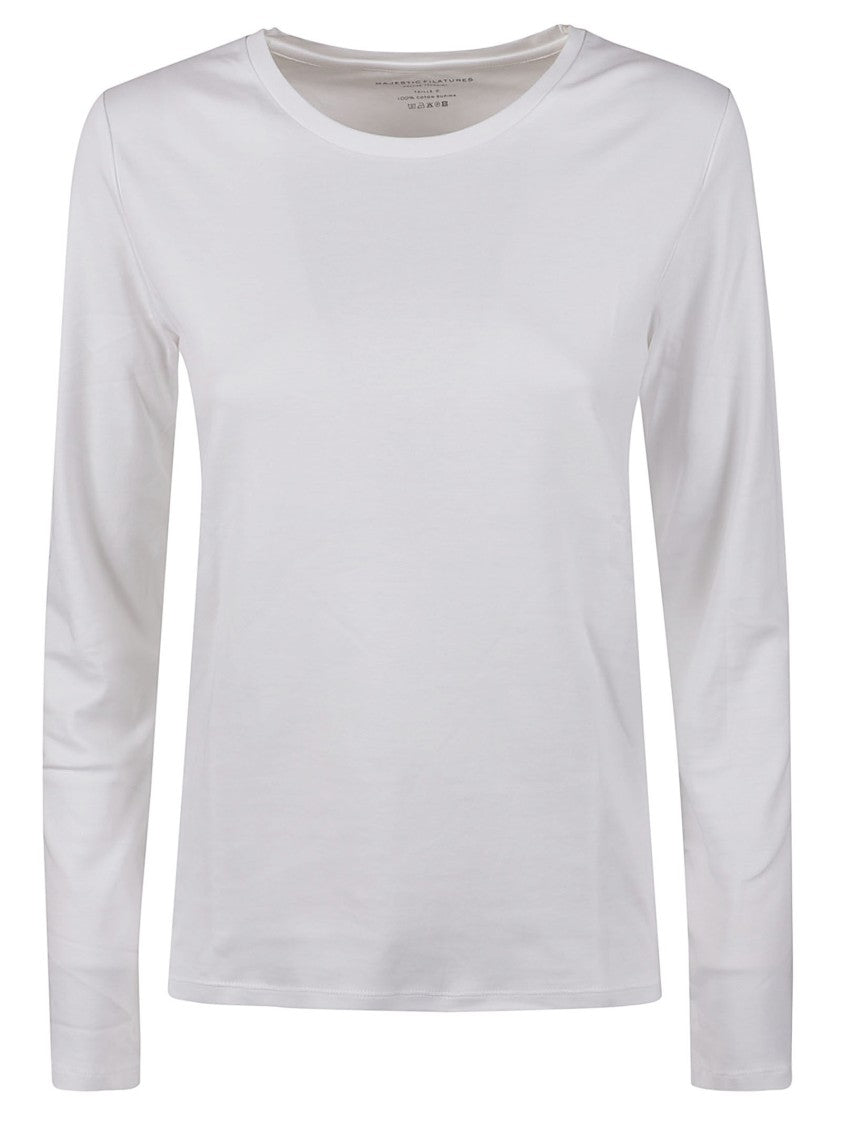 Majestic Filatures Long-Sleeved White Top With Round Neckline