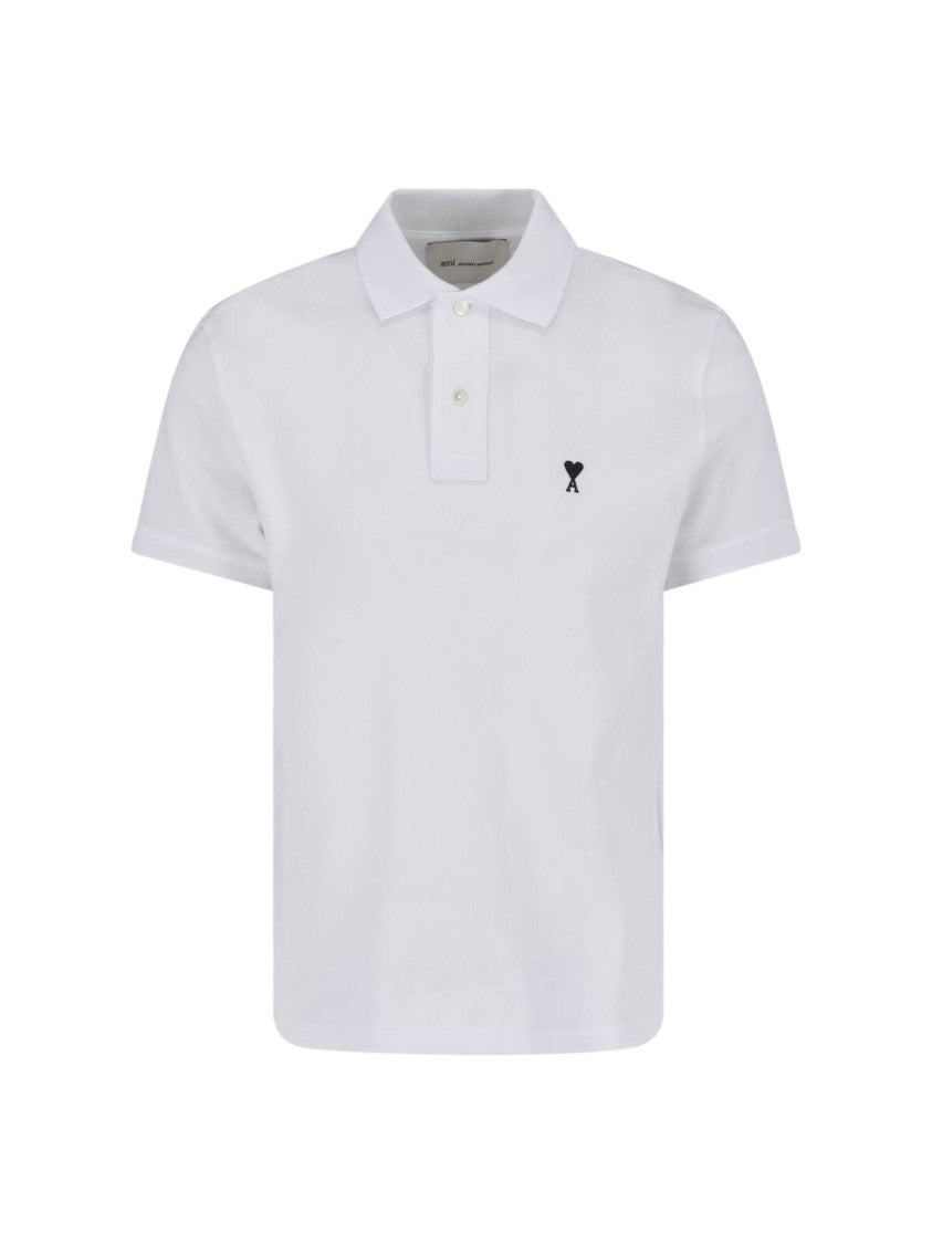 Ami Paris White Ami De Cœur Cotton Polo Shirt