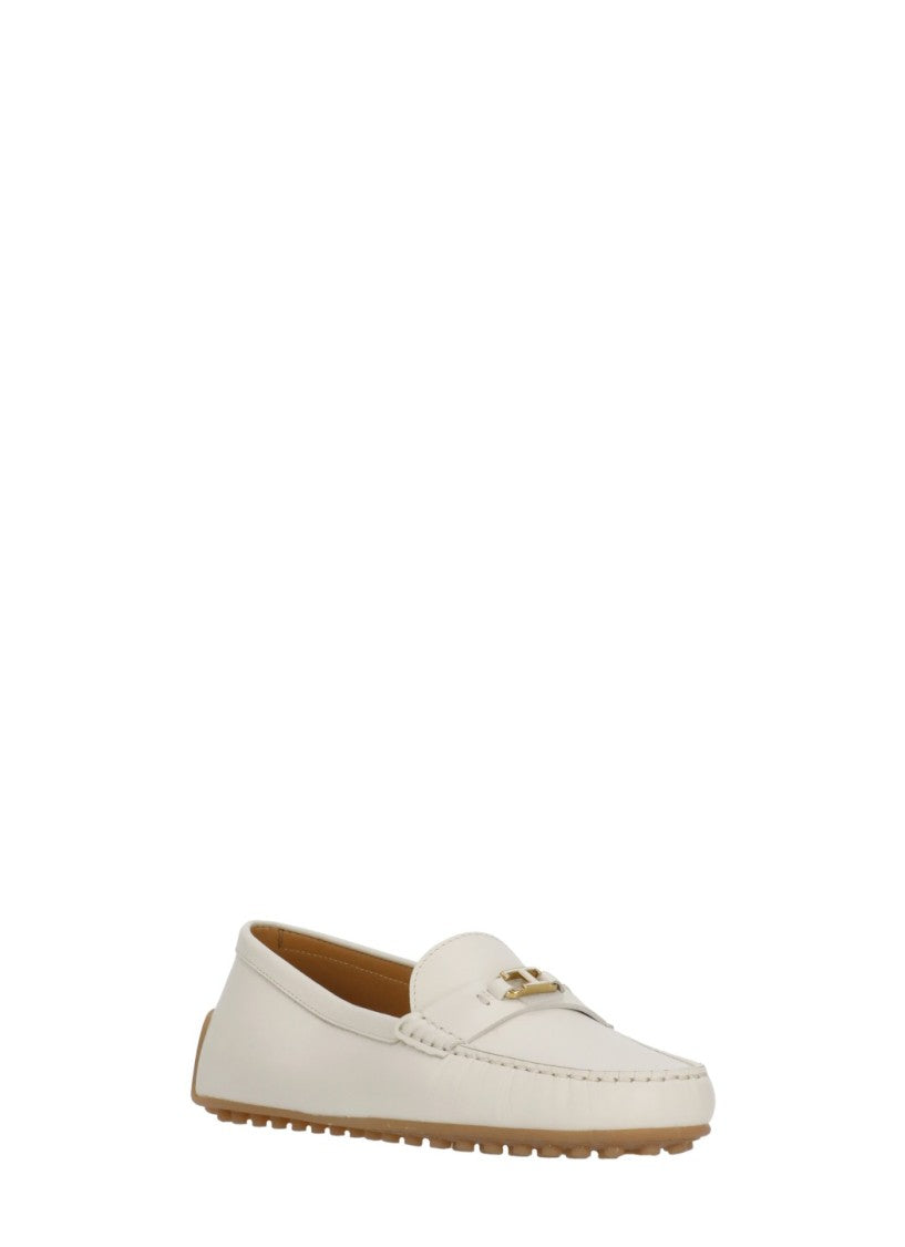 Tod's Ivory Front Metal Logo Loafers