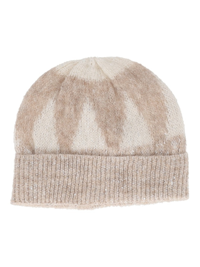 Peserico Knit Hat With Textured Fabric And Ribbed Brim