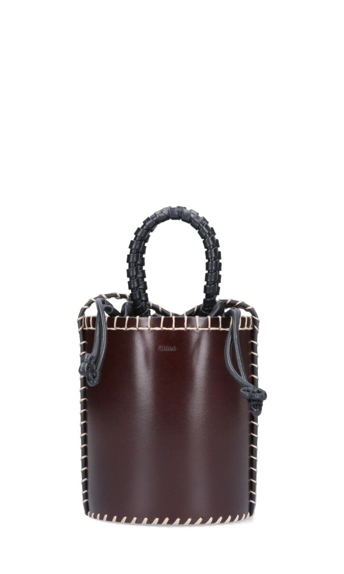 Chloé Brown Structured Leather Whipstitch Handbag