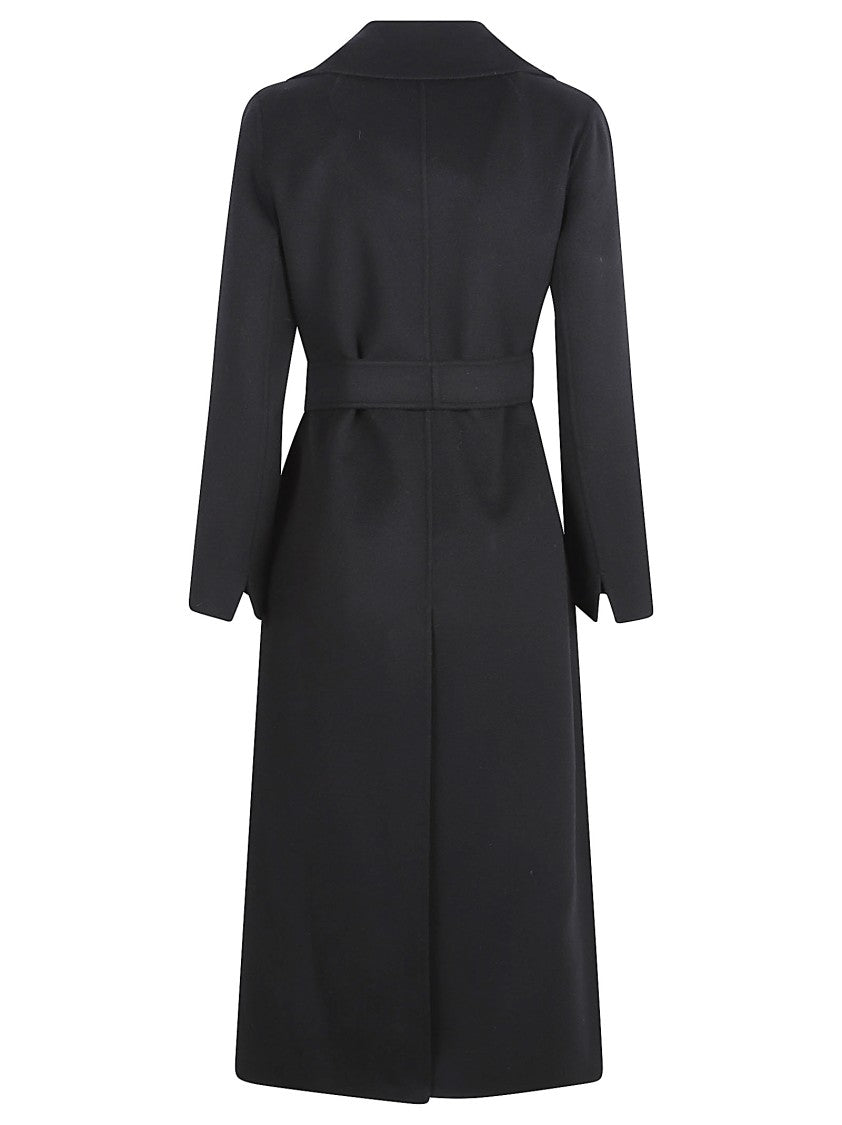 Max Mara Wrap-Style Black Coat With Self-Tie Belt