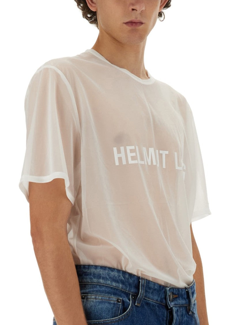 Helmut Lang Sheer White T-Shirt With Bold Logo