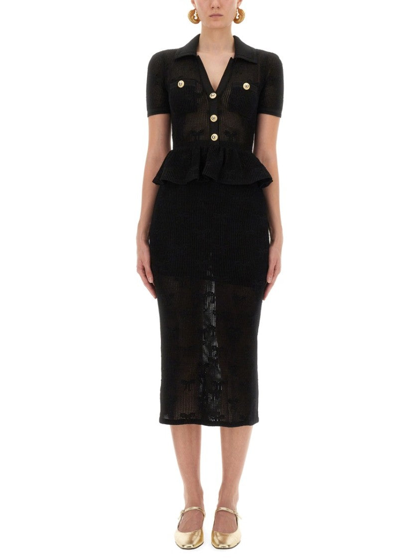 Self-Portrait Midi Crochet Dress With Peplum Waist