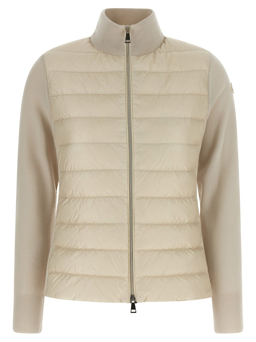 Moncler Quilted High Neck Two-Material Cardigan With Feather Padding