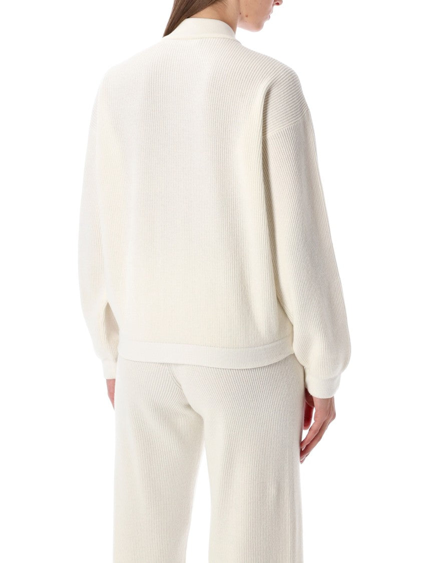 Fabiana Filippi Ivory Ribbed Knit Bomber