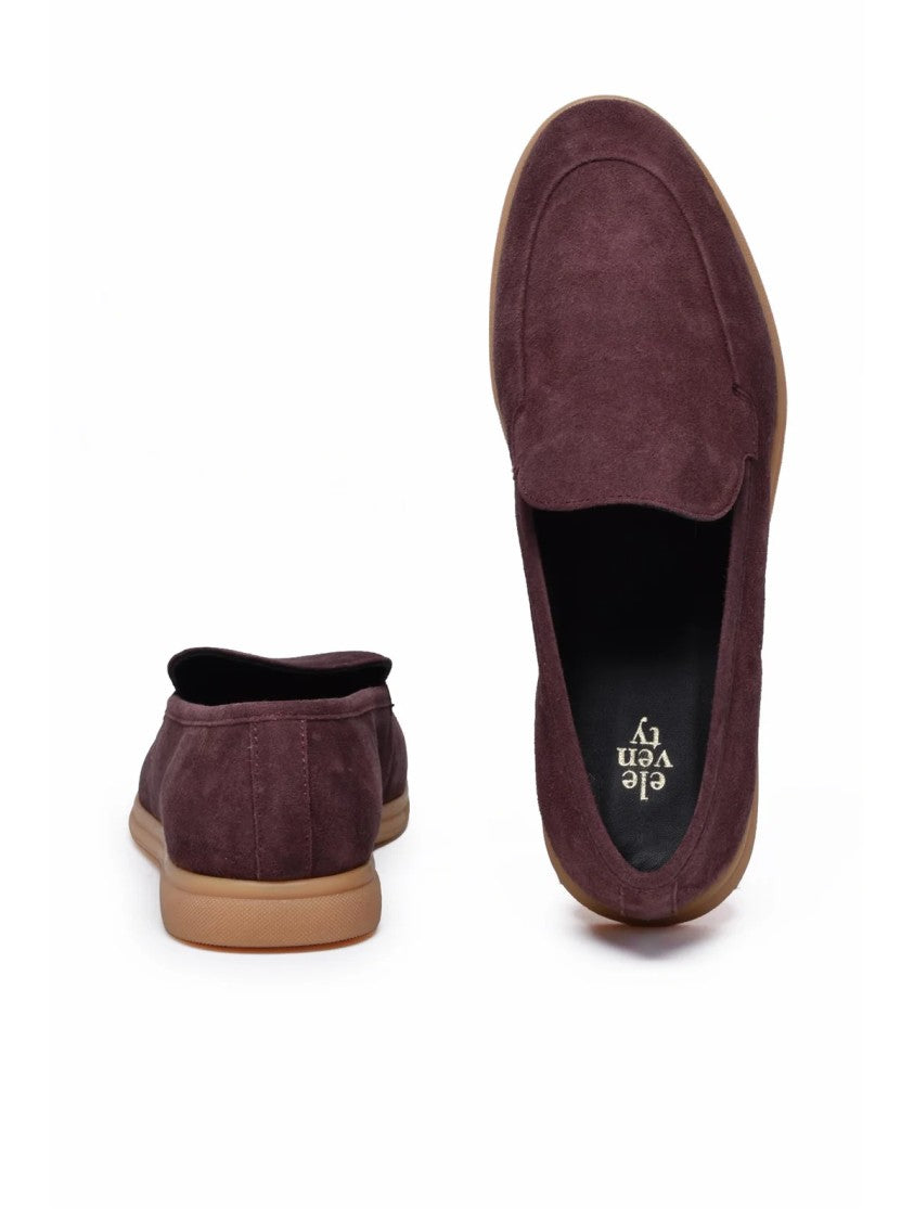 Eleventy Red Vibrant Burgundy Rubber Sole Suede Loafers