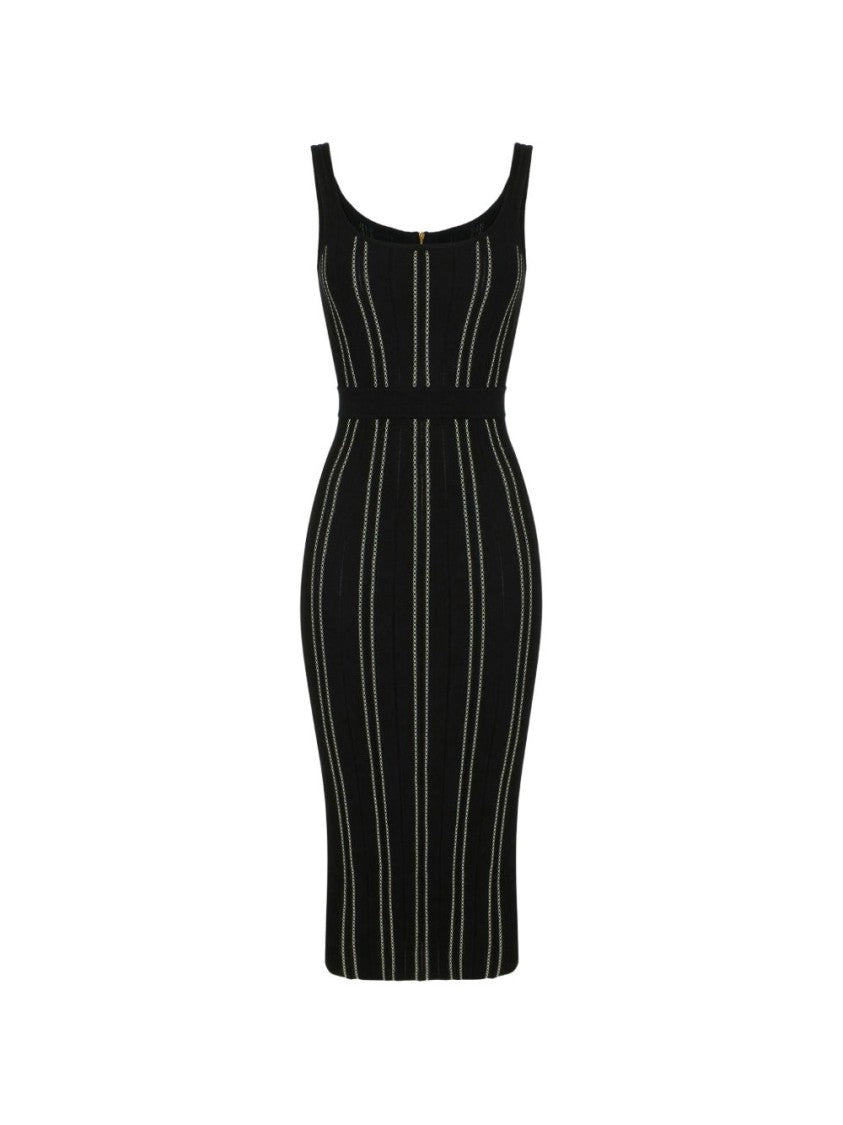 Elisabetta Franchi Contrasting Stripes Sculpted Midi Dress