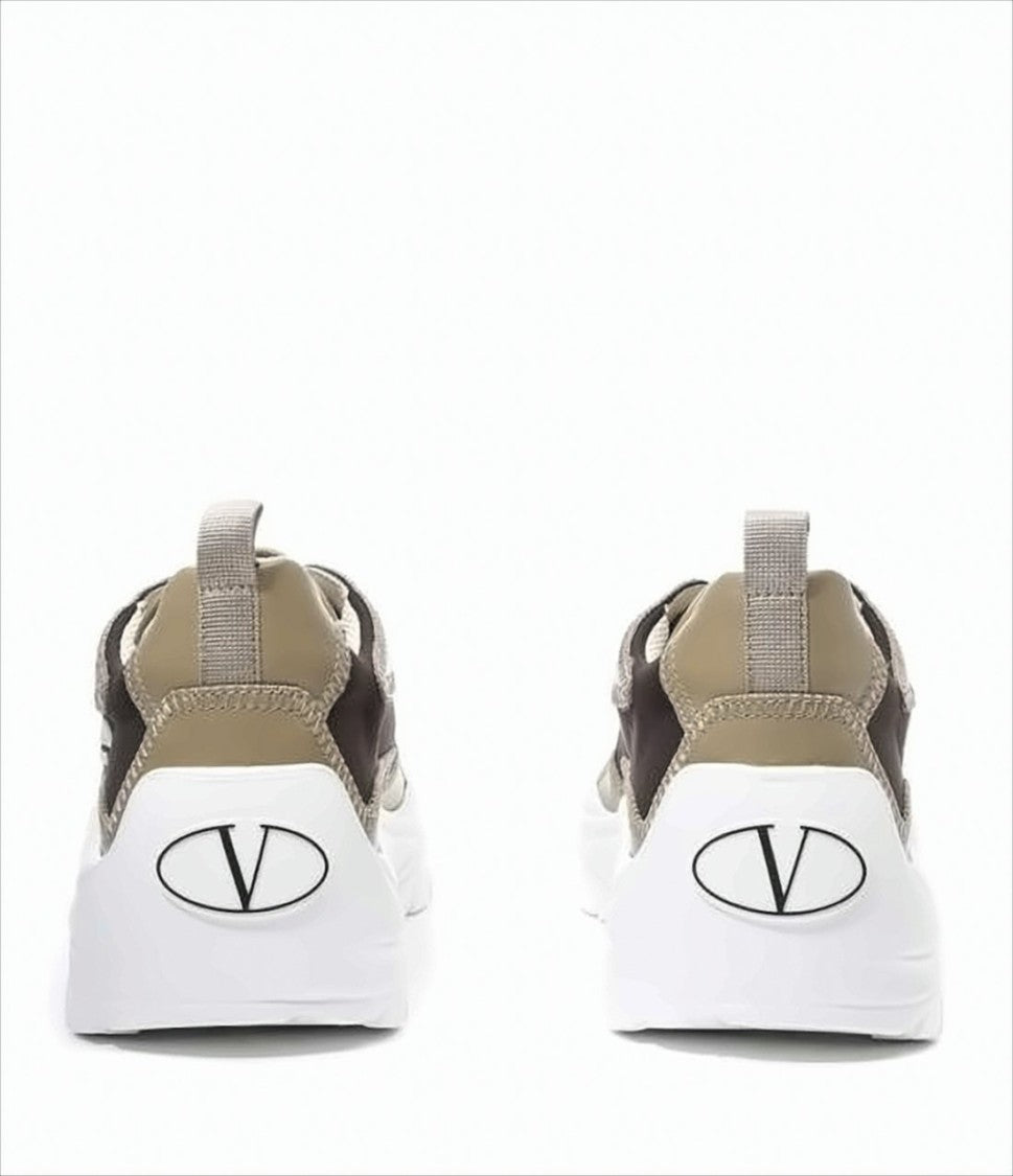 Valentino Garavani Contemporary Brown Leather And Fabric Sneakers