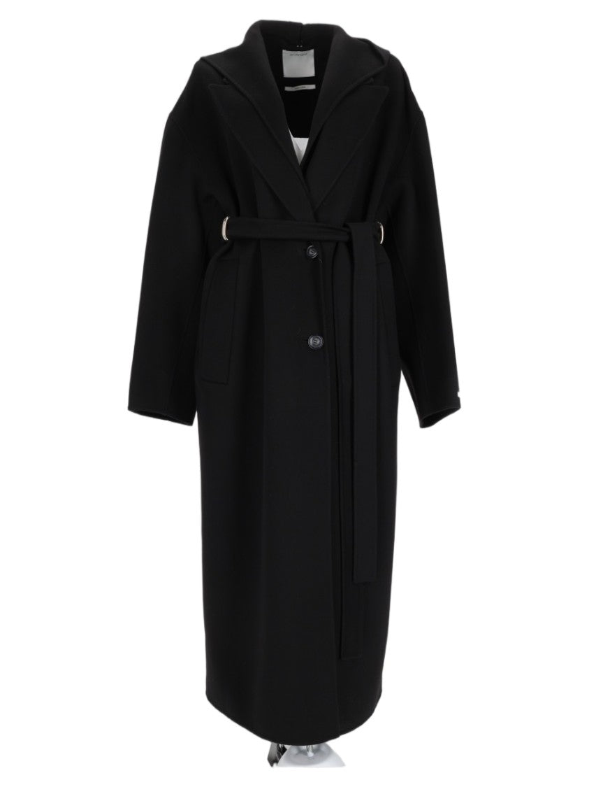 Sportmax Black Relaxed Fit Wide-Lapel Virgin Wool Trench Coat