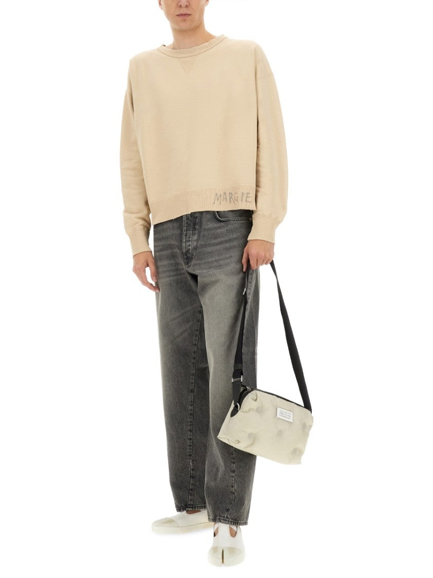 Maison Margiela Cropped Cotton Sweatshirt With Handwritten Logo