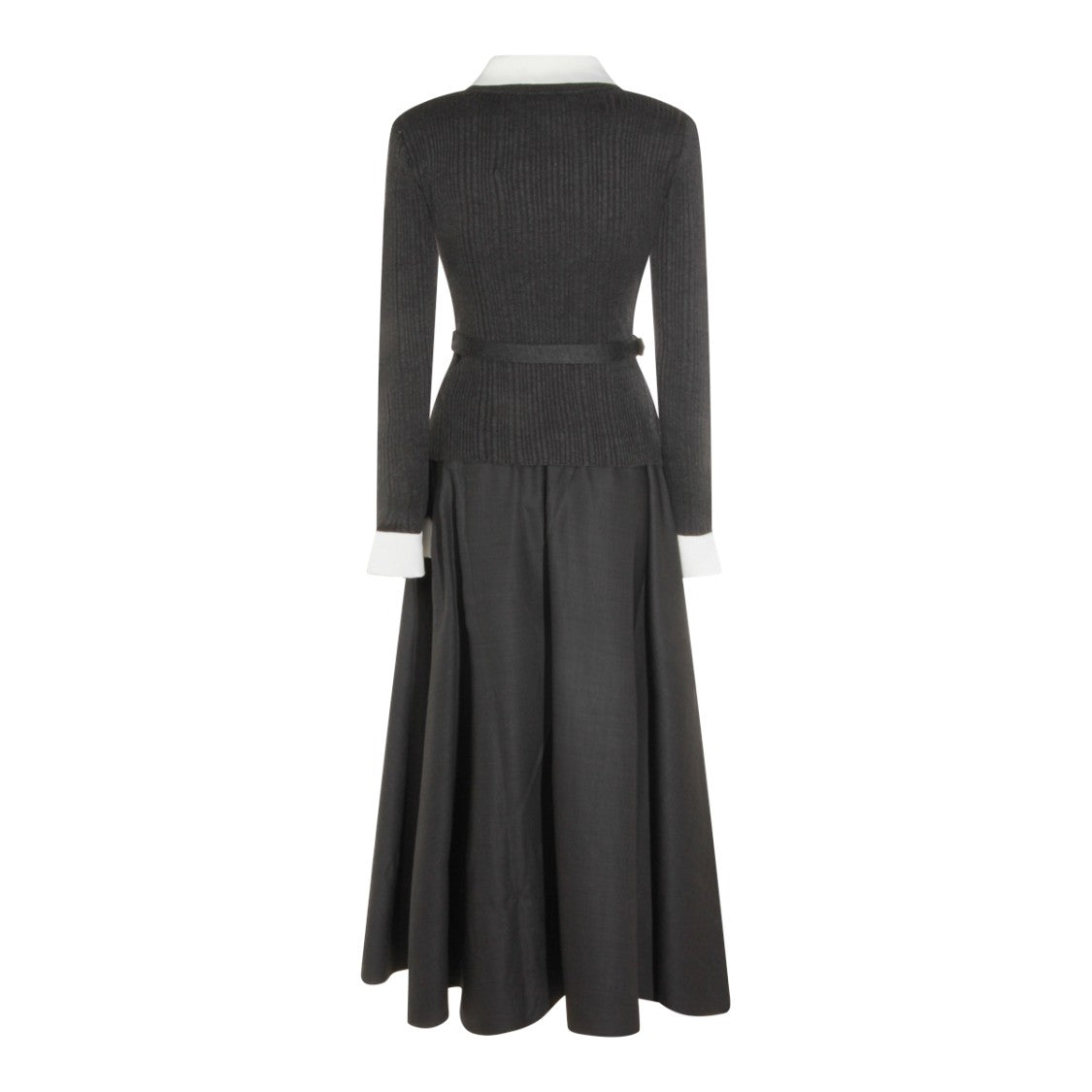 Self-Portrait Long Sleeve Grey Dress With Removable Belt And Pearl Buttons
