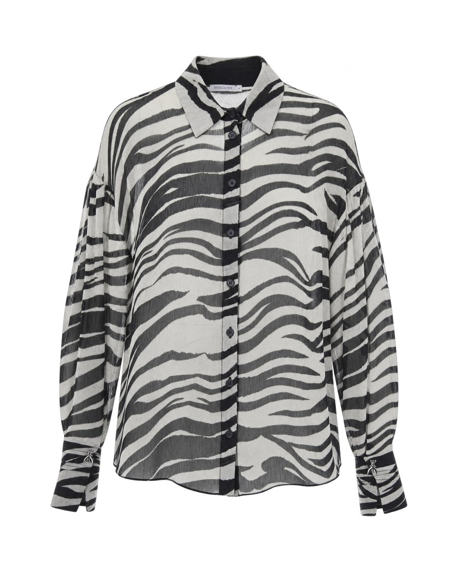 Patrizia Pepe Black White Zebra Sheer Printed Blouse