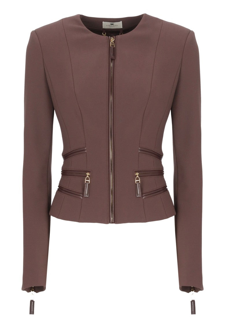 Elisabetta Franchi Bordeaux Tailored Jacket With Zip Details