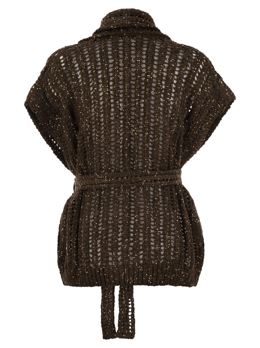 Brunello Cucinelli Dazzling Silk And Linen Perforated Rib Cardigan