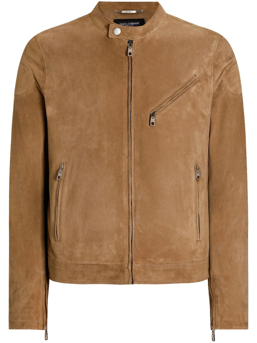 Dolce & Gabbana Warm Tan Suede Jacket With Stand Collar
