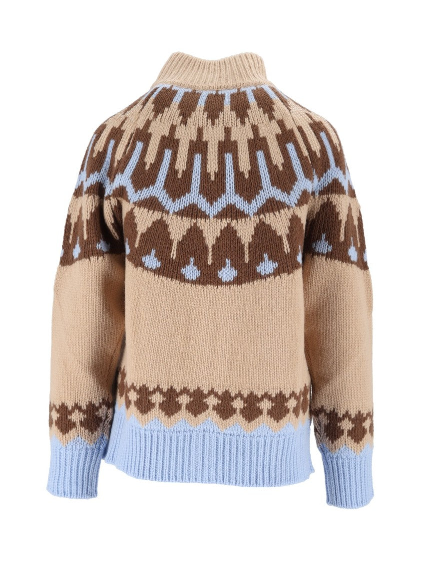 Ermanno Scervino Patterned High Ribbed Collar Knit Cardigan