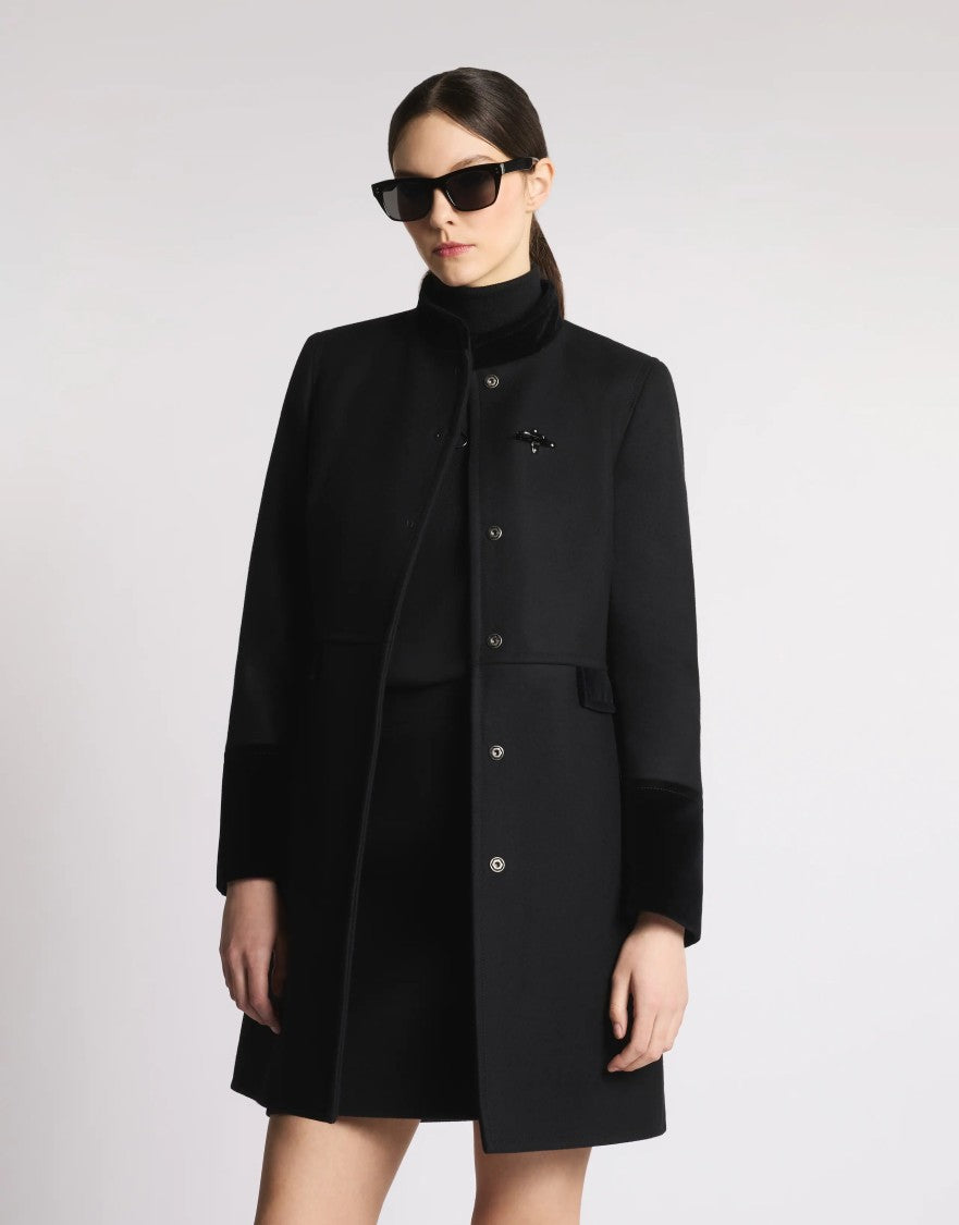 Fay Single-Breasted Wool Blend Coat With Design