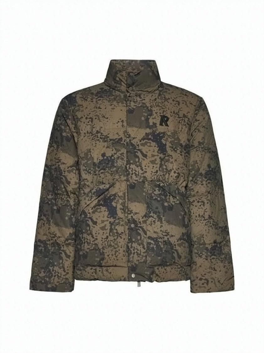 Represent Puffer Jacket With High Collar And Camouflage Pattern