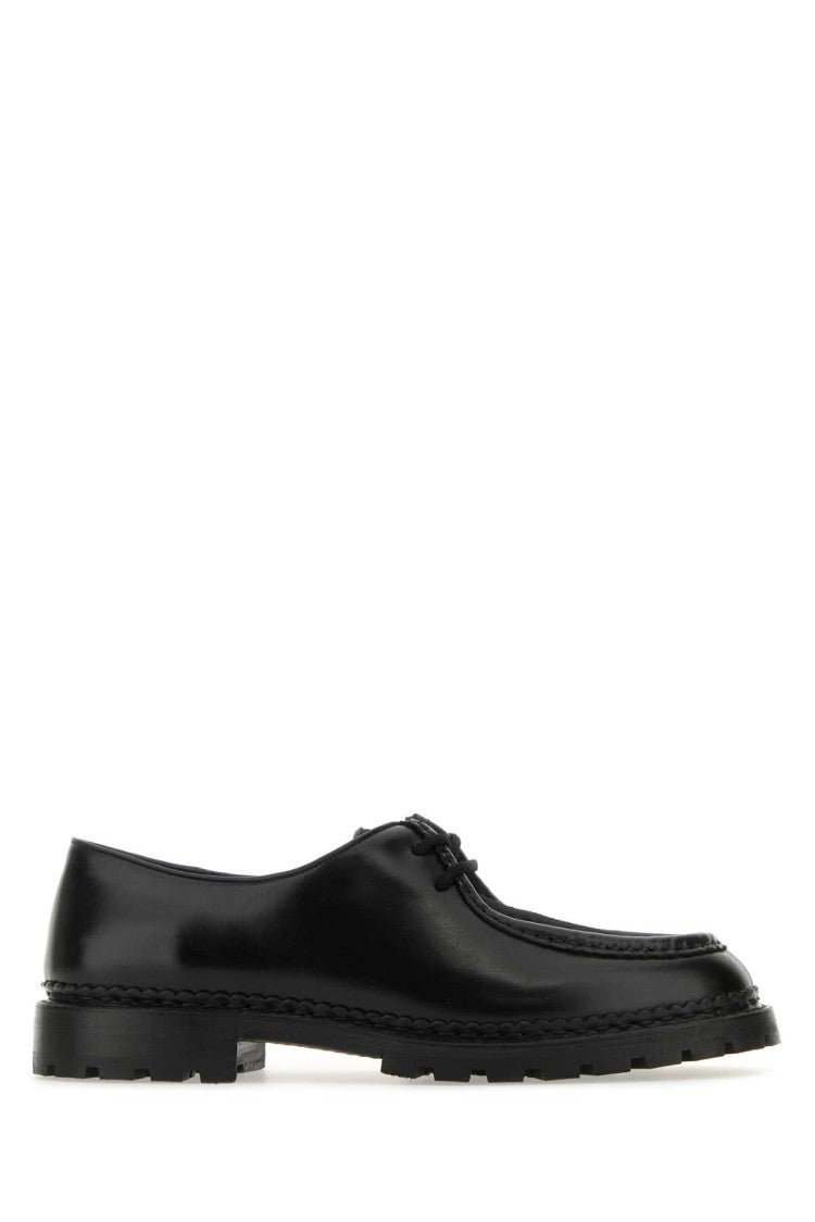 Saint Laurent Black Leather And Calf Hair Lace-Up Shoes