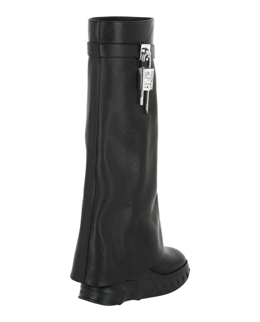 Givenchy Shark Lock Biker Boots In Grained Leather