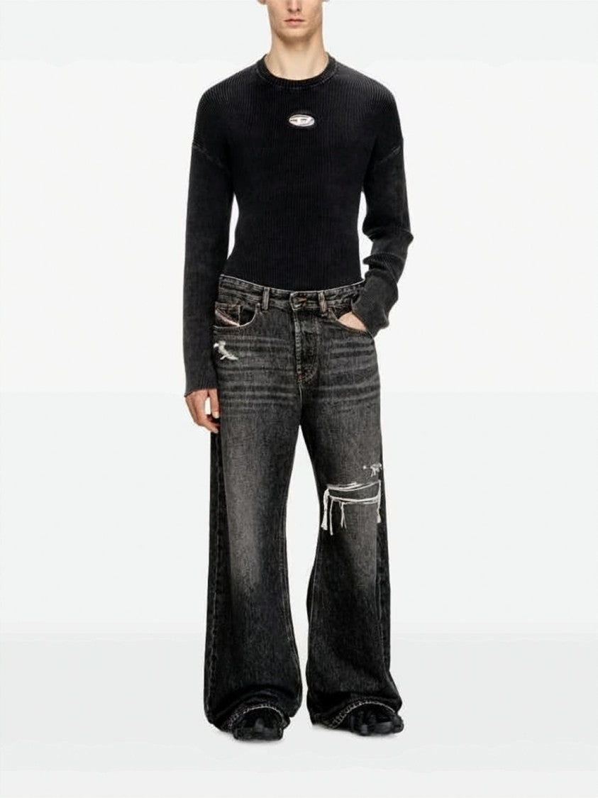 Diesel Wide-Leg Denim Pants With Distressed Finish