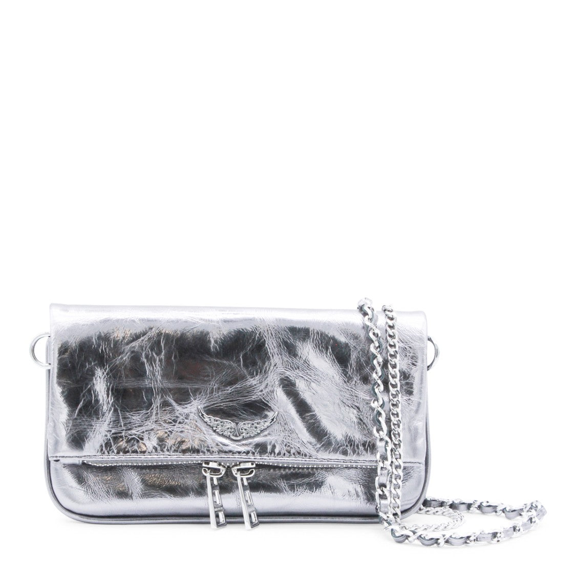 Zadig & Voltaire Silver Leather Rock Nano Vintage Metal Shoulder Bag