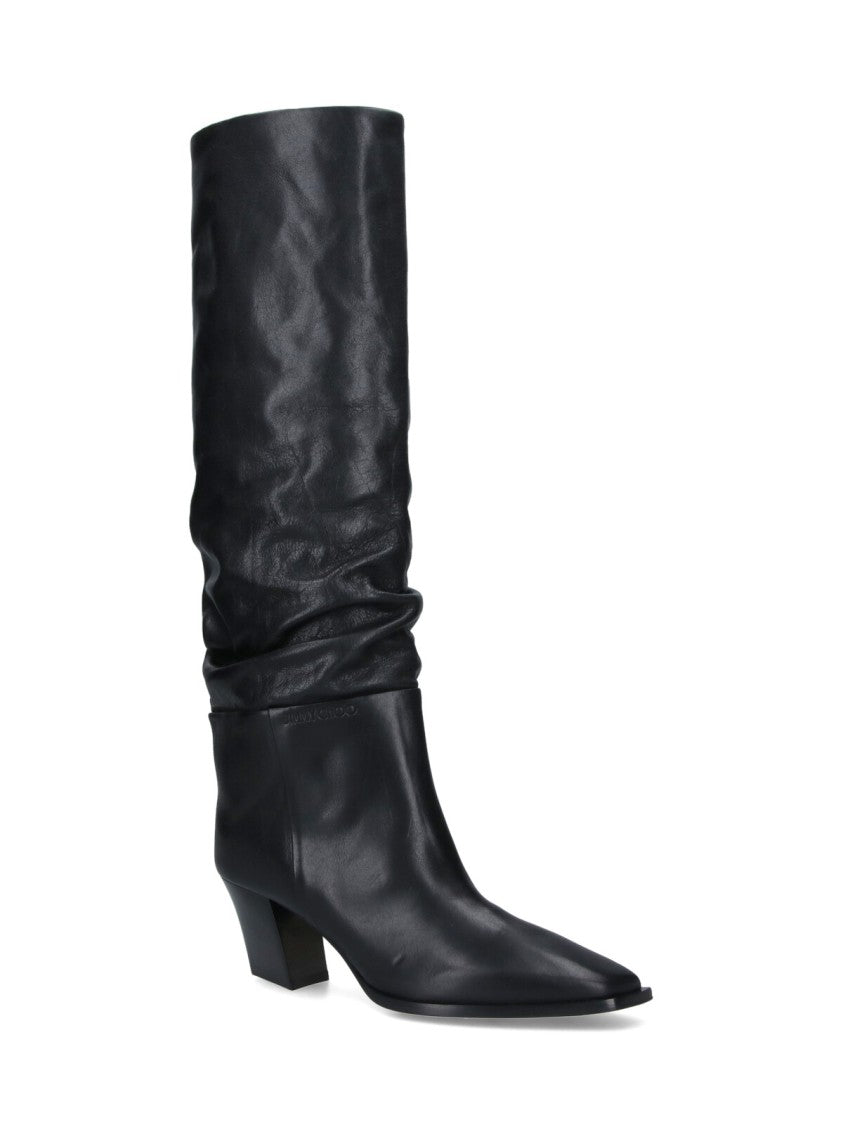 Jimmy Choo Pointed Toe Slouchy Calf Leather Boots