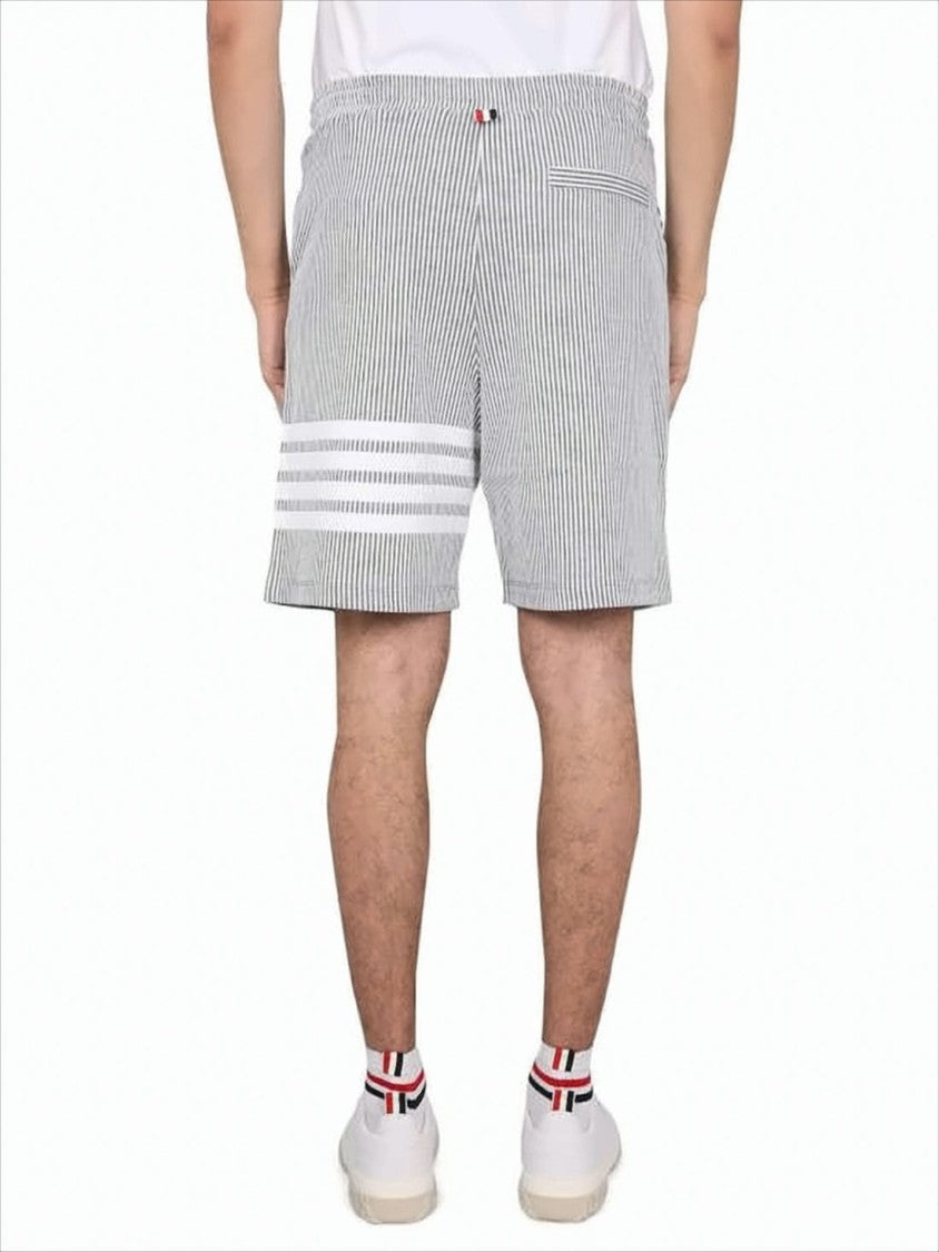 Thom Browne Vertical Pinstripe Shorts With Drawstring Waistband And Bold Accents