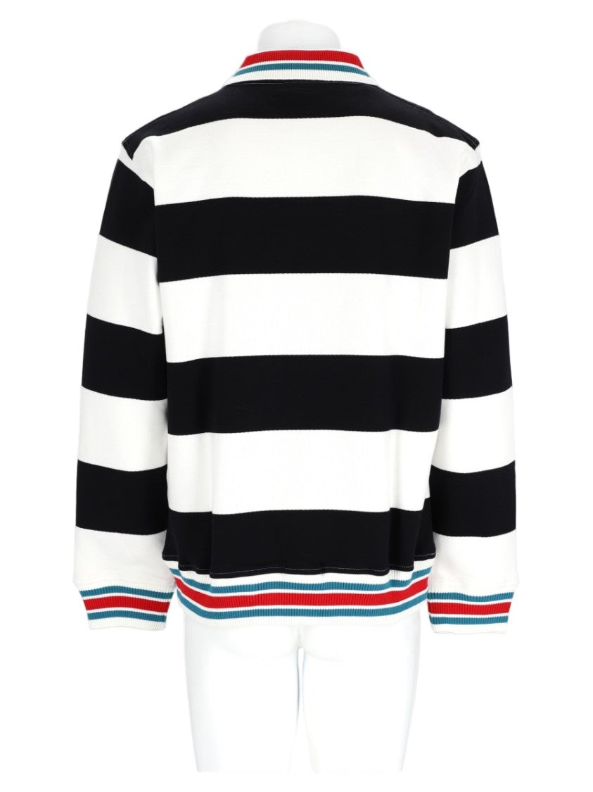 Drôle De Monsieur White Bold Striped Long-Sleeve Cotton Polo Shirt