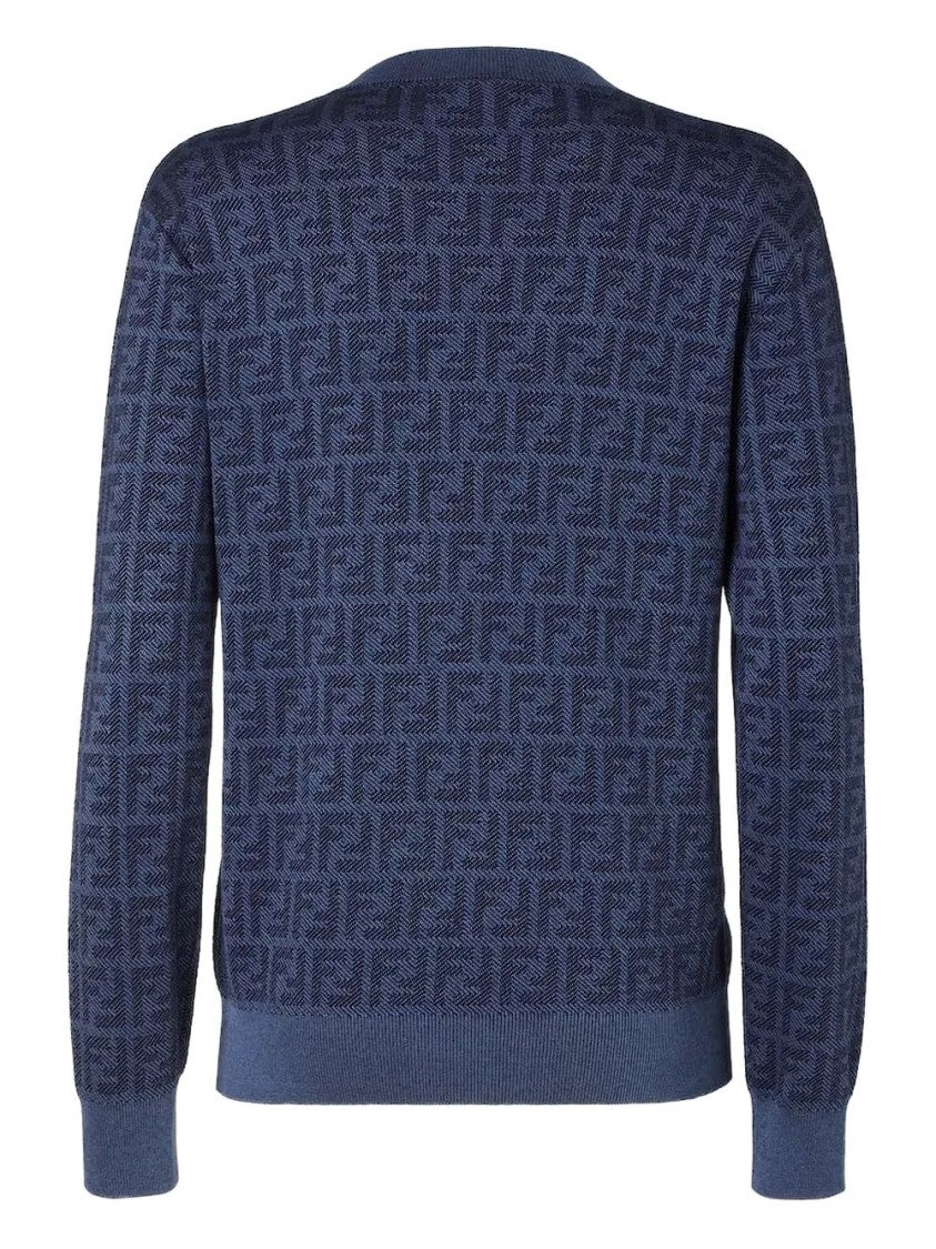 Fendi Textured Crew Neck Sweater With Geometric Design