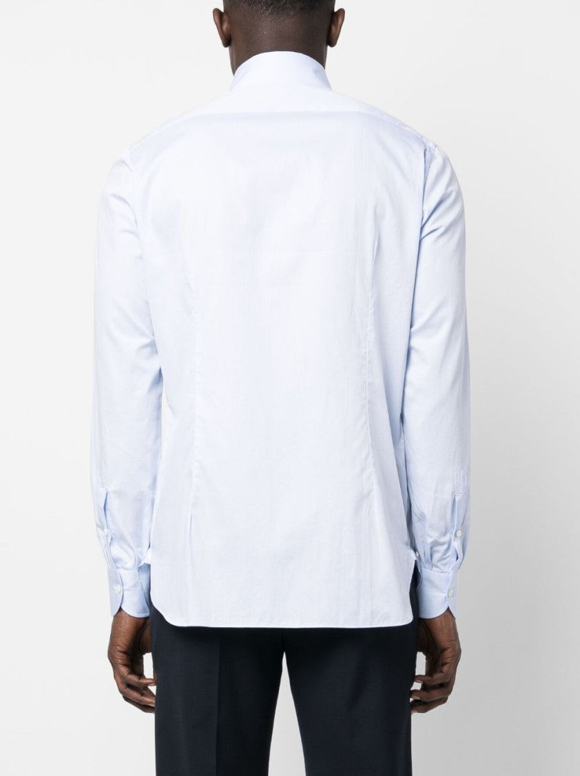 Borrelli Optical White Cotton Shirt With Spread Collar
