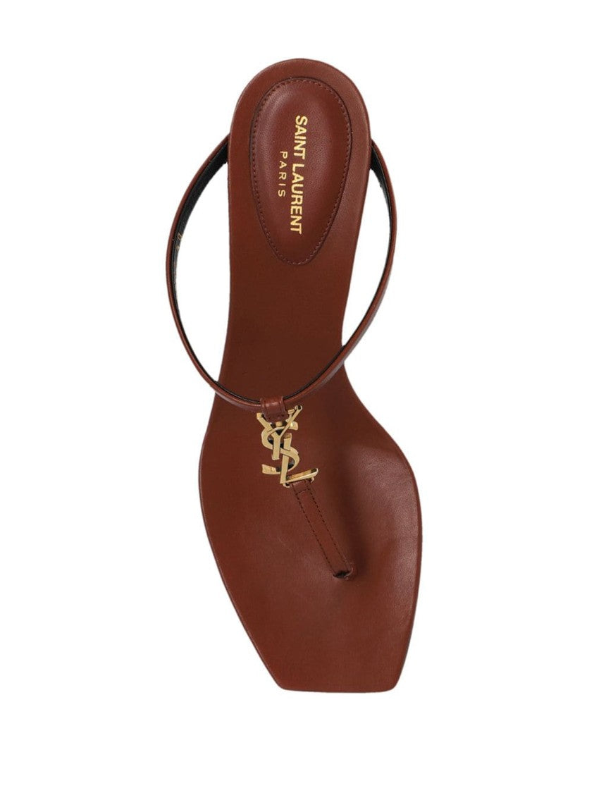 Saint Laurent Brown Sandals With Gold Chain Detail