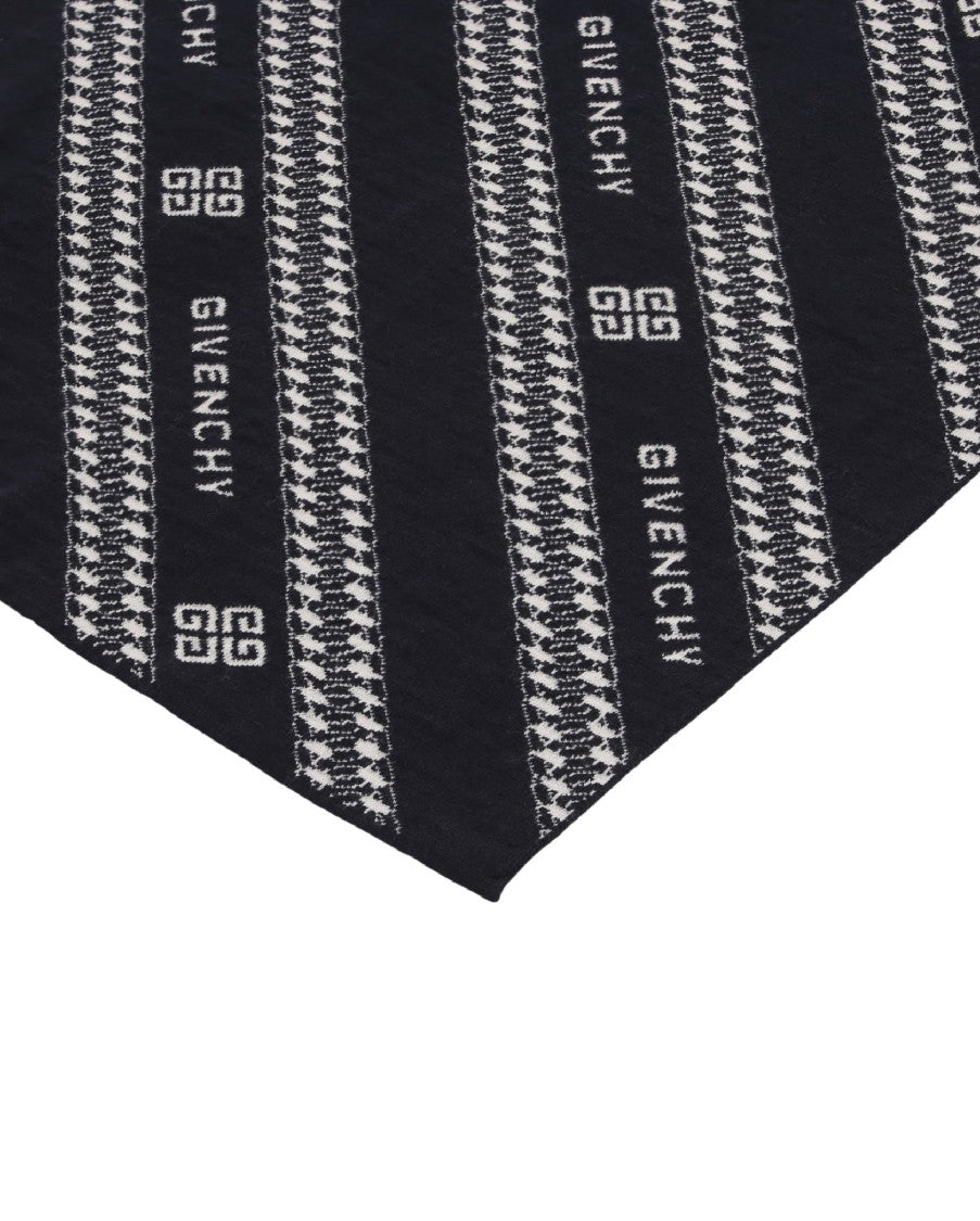 Givenchy Fringe-Trimmed Logo Jacquard Scarf With Chain Stripe Design
