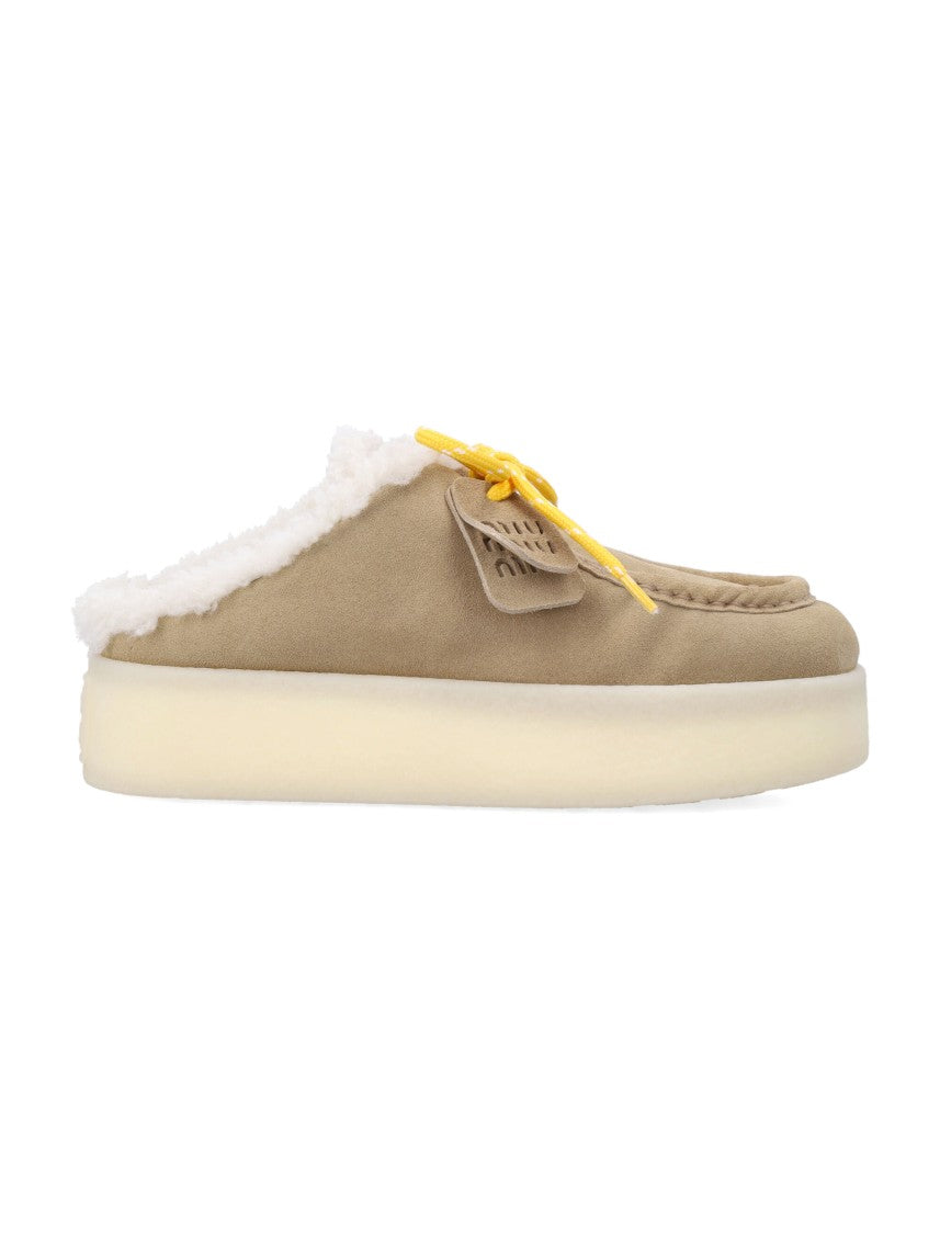 Miu Miu Suede Mule Loafers With Shearling Lining
