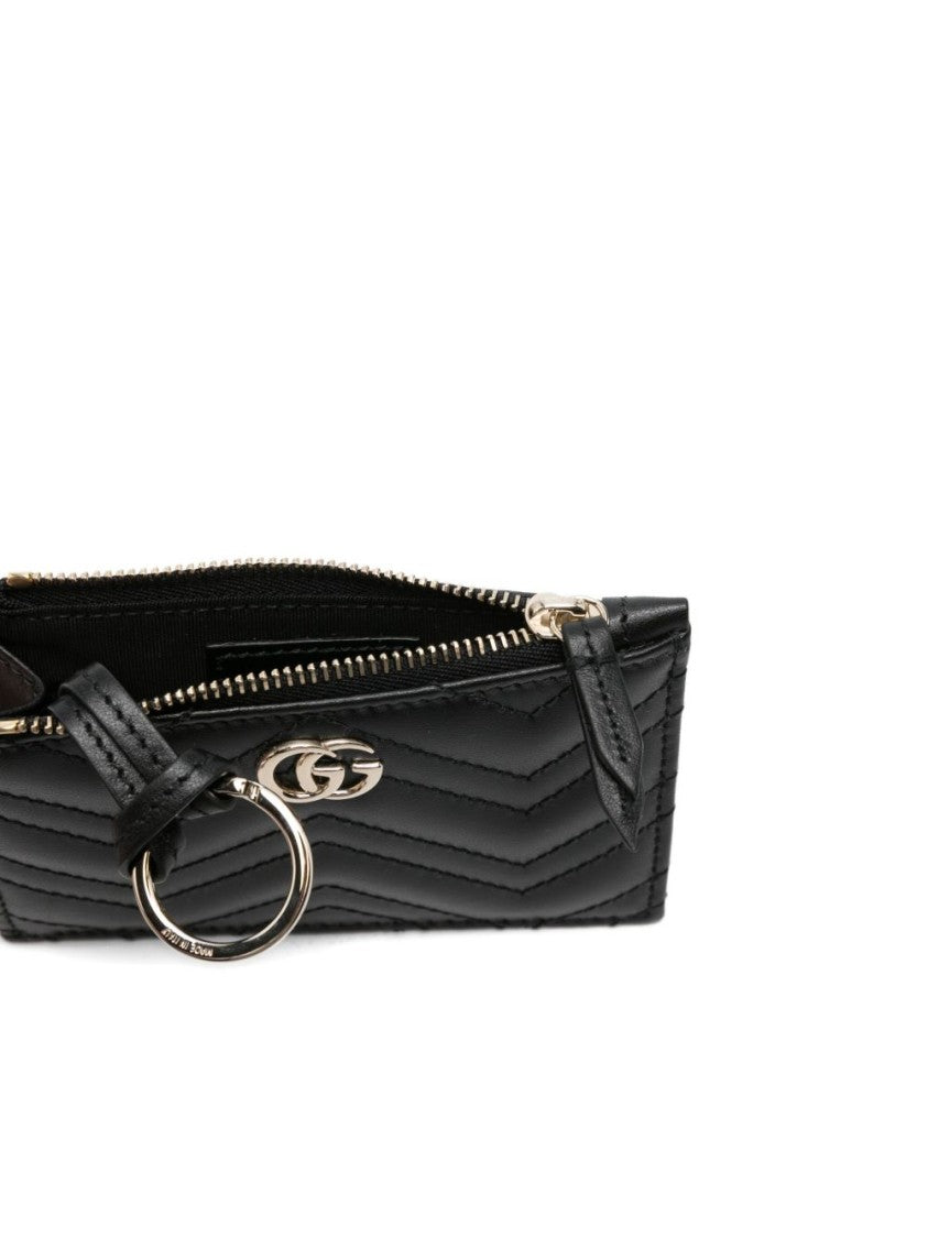 Gucci Black Gg Marmont Chevron Leather Key Pouch
