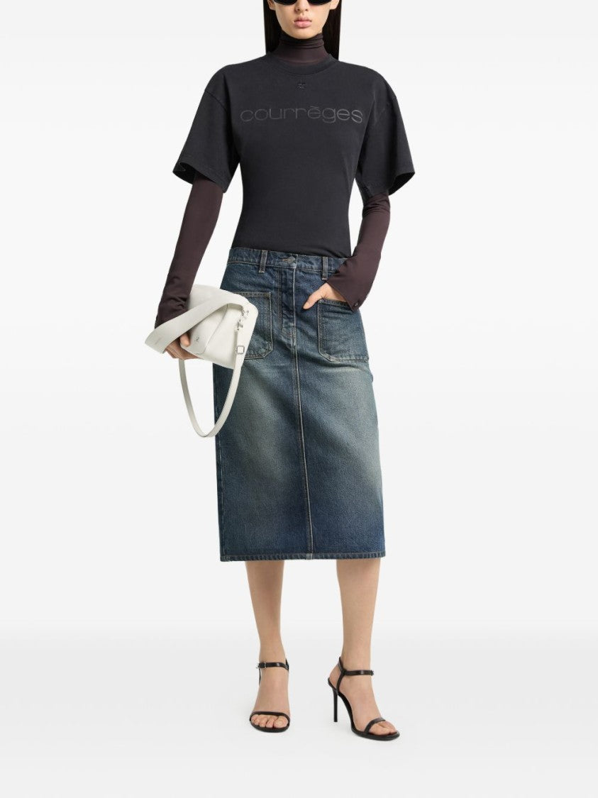 Courrèges Black Boxy Fit Tonal Logo T-Shirt