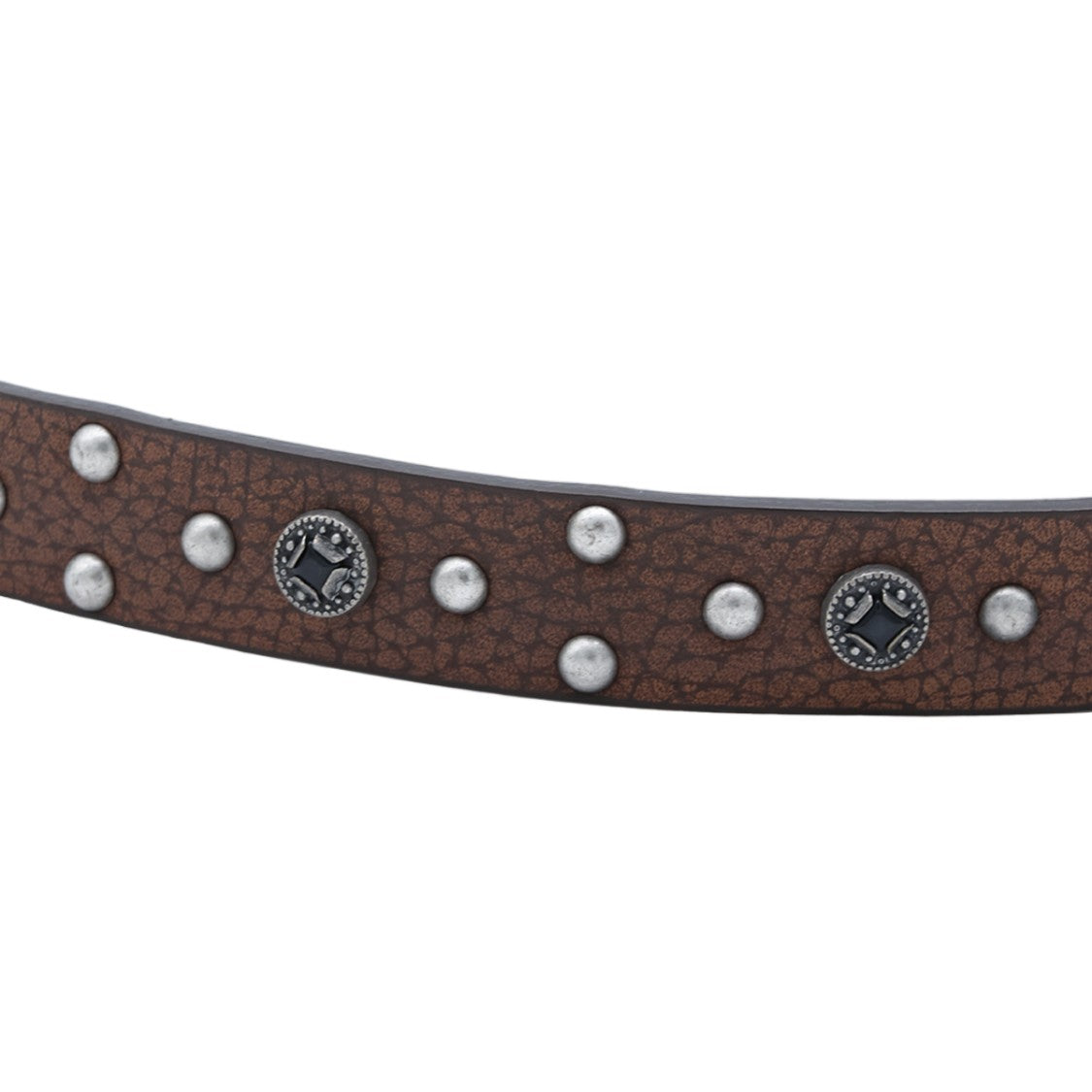 Golden Goose Studded Brown Leather Belt With Ornate Silver Buckle