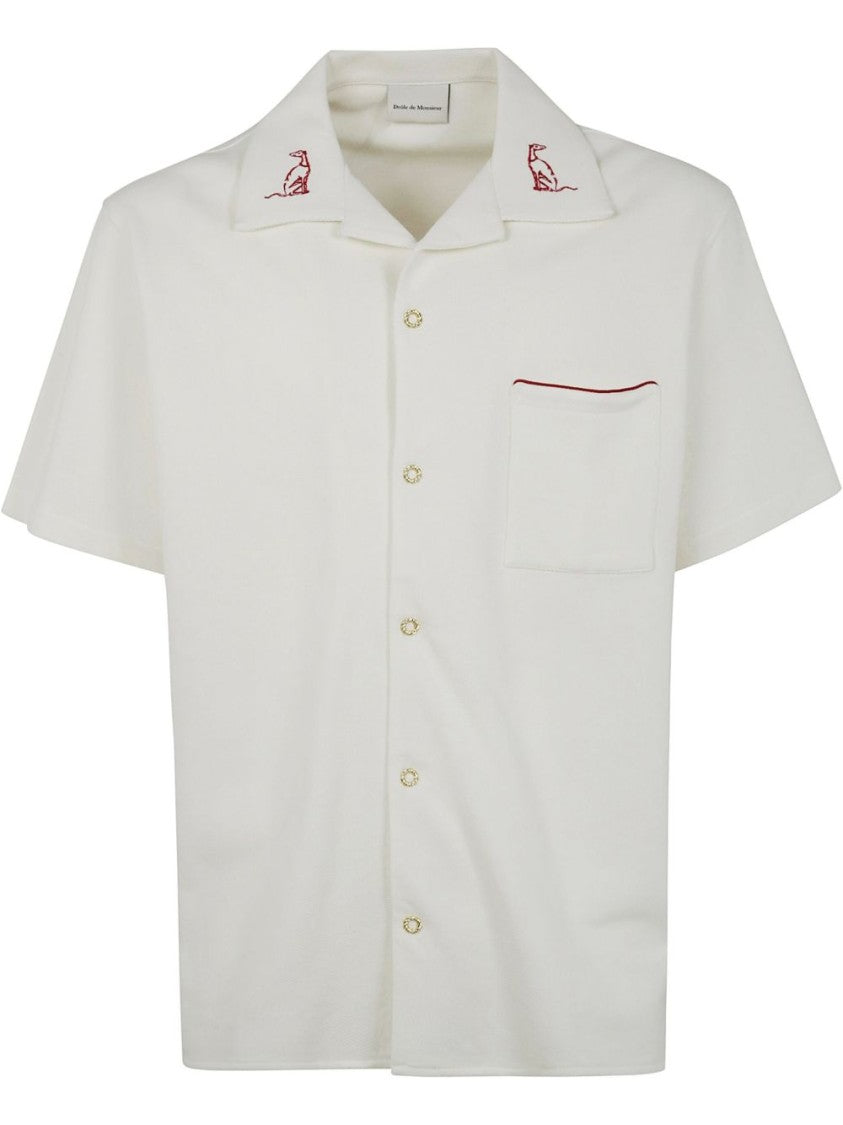 Drôle De Monsieur Camp Collar Shirt With Embroidered Motif And Chest Pocket