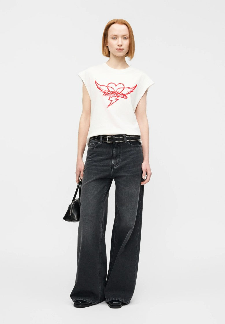 Zadig & Voltaire White Boxy Winged Heart Graphic Top