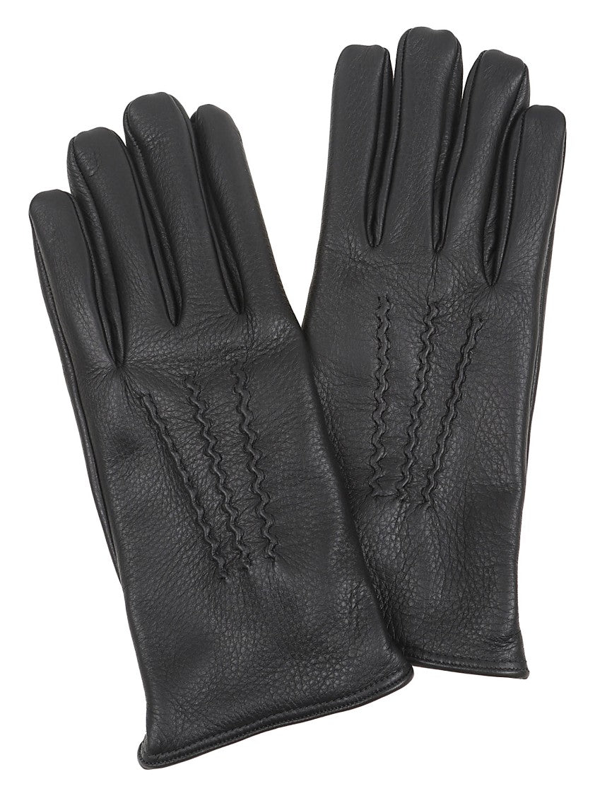 Lardini Deer Leather Gloves With Decorative Stitching
