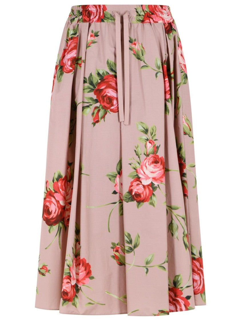 Dolce & Gabbana Rose On Base Rose Bouquet Print Midi Skirt