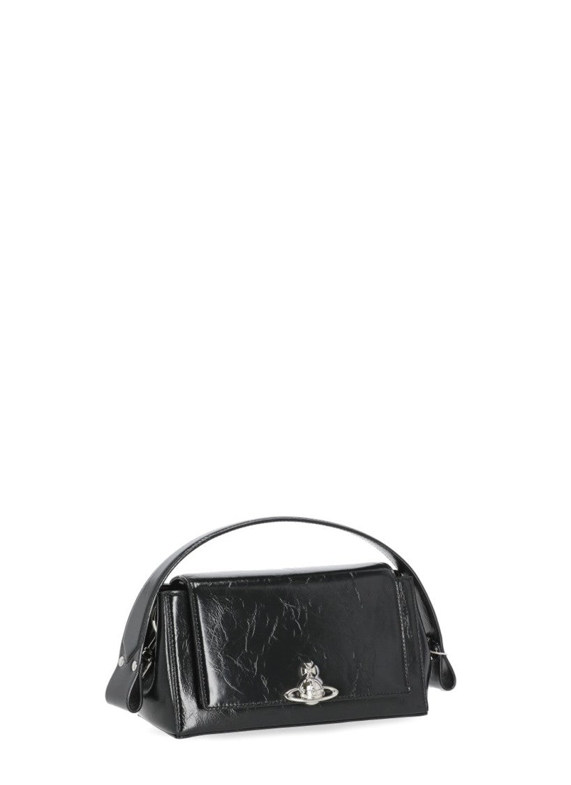 Vivienne Westwood Black Glossy Patent Leather Orb Logo Shoulder Bag