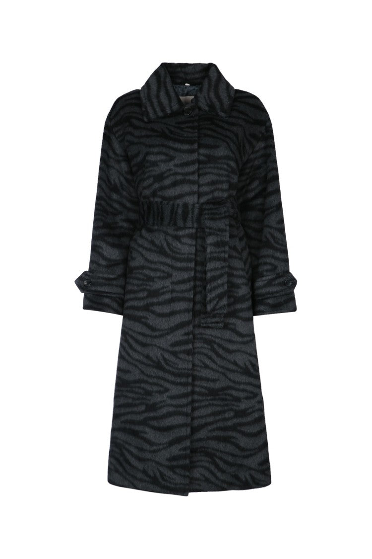 I Blues Zebra Print Coat With Belted Waist
